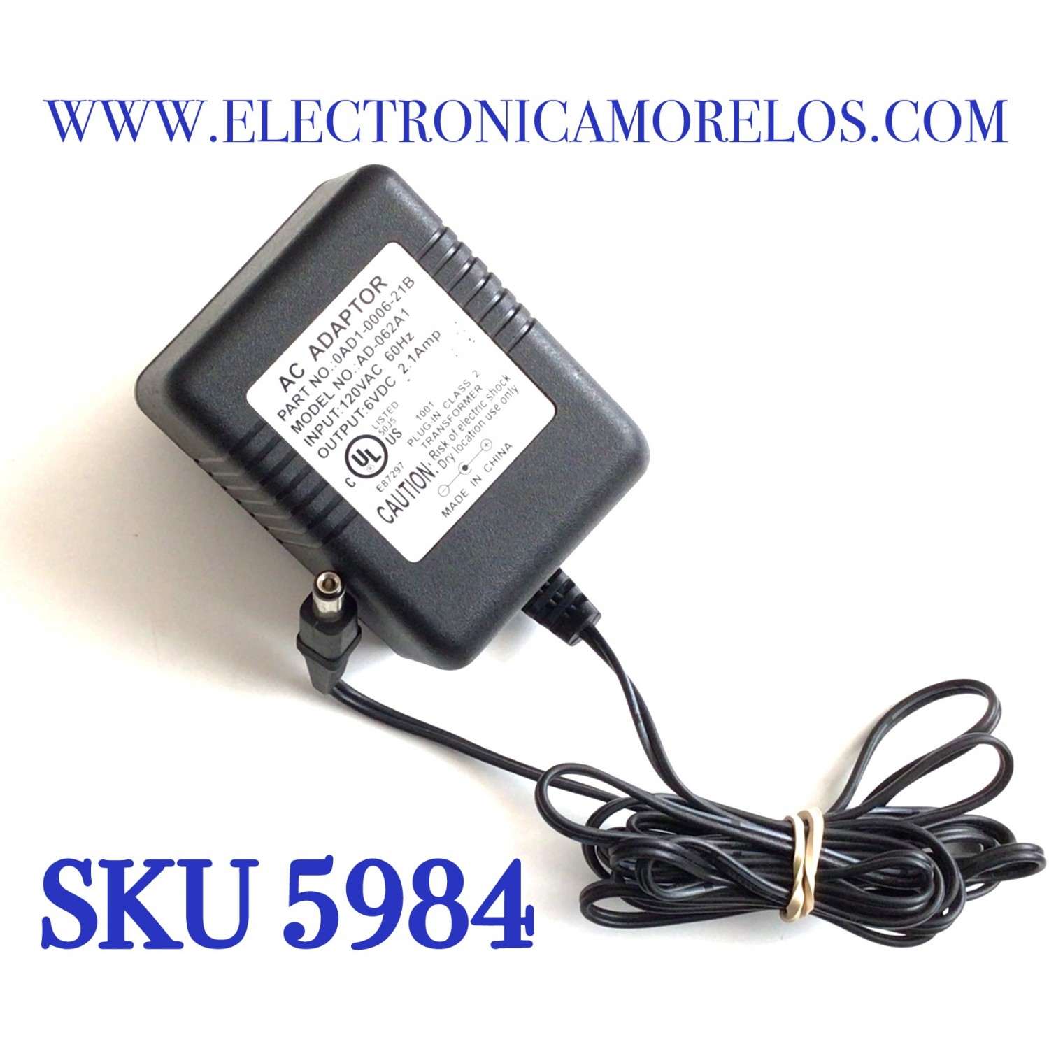 CARGADOR / ADAPTADOR DE FUENTE DE ALIMENTACION AC / NUMERO DE PARTE 0AD1-0006-21B / E87297 / ENTRADA VCA 120VAC 60HZ / SALIDA VCD 6VDC 2.1A / MODELO 0AD1-0006-21B